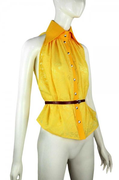 upcycling Bluse mit Kragen gelb